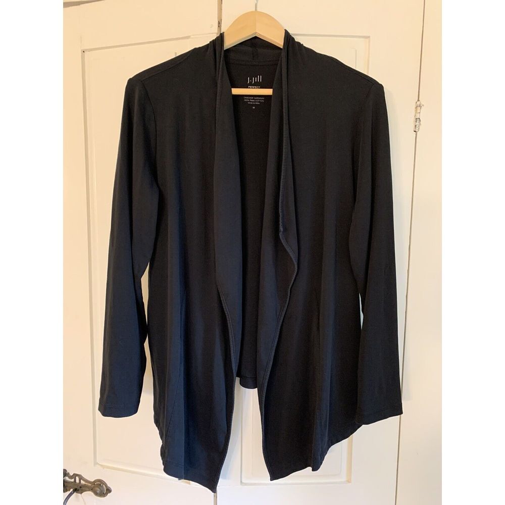 J Jill Cardigan‎ Women's Medium Open Waterfall Black Coastal Lightweight READ